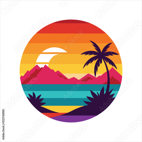 Colorful Sunset on the West Coast Vector Illustration
