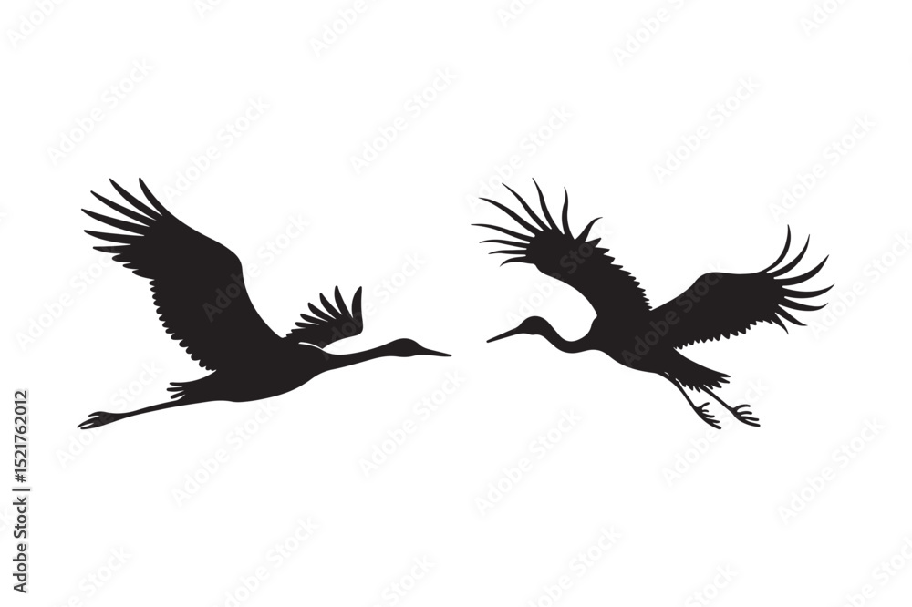 Obraz premium Crane Bird Flying Silhouettes Art