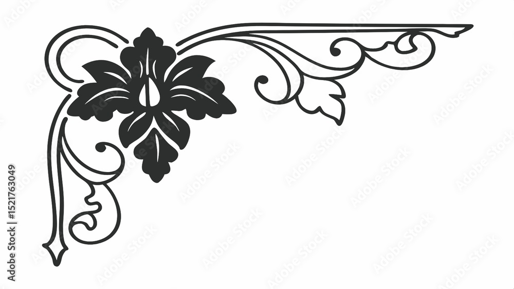 Abstract black and white floral ornament with tropical flower vector illustration, perfect for a vintage nature-inspired design element or decorative border art Abstract black and white floral ornament with tropical flower vector illustration, perfect for a vintage nature-inspired design element or decorative border art