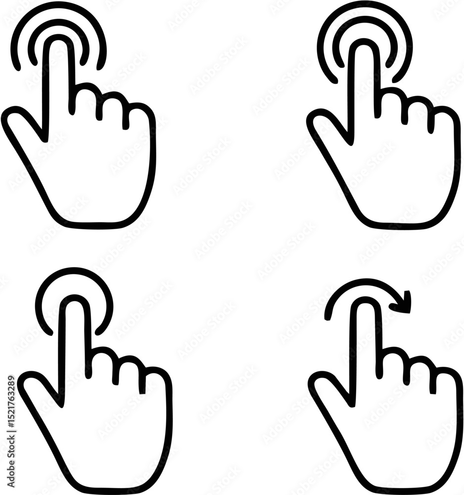 Obraz premium Touch Screen Gestures Icons: Tap, Click, Swipe & Interaction