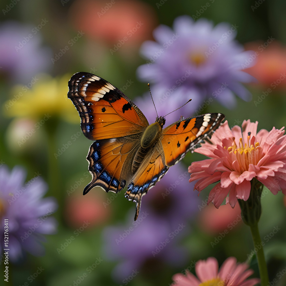 Obraz premium butterfly hovering above flowers with