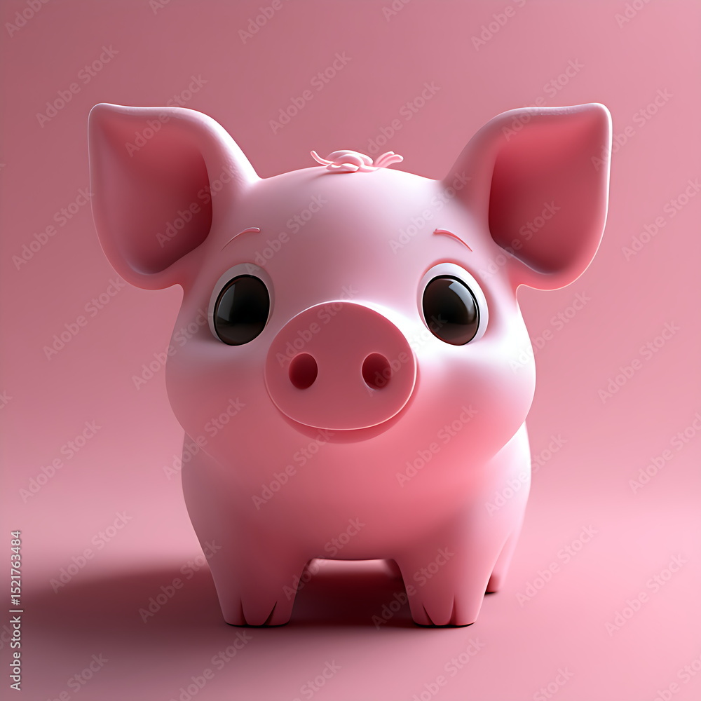 3D rendering of a cute pink piglet icon 3D rendering of a cute pink piglet icon