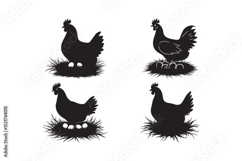 Hen and Nest Silhouettes Collection