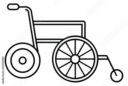 Line Art Illustration of a Wheelchair with Handles and Footrest Design Element