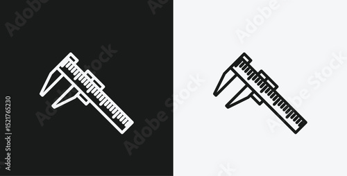 Caliper or Vernier Caliper on Black and White Backgrounds, Representing Precision Measurement or Engineering, White Outline Icon