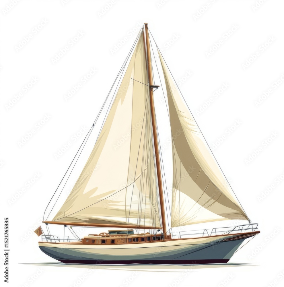 Obraz premium Sailboat on the Sea: A graceful sailboat with billowing sails glides across the ocean. The mast soars skyward, inviting you to explore the vast expanse of the sea.