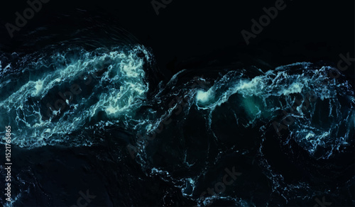 Top view. Foam on the ocean shore. Waves on the water. Contrasting image. Moody colors. Soft textured background. Mystic spring, Monotonous concrete background