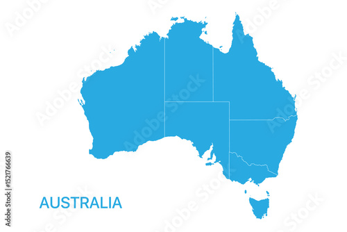 Map of Australia detailed boundaries of administrative divisions isolated on white background
