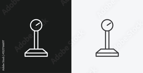 Industrial or Platform Scale with Dial on Black and White Backgrounds, Representing Weight or Measurement, White Outline Icon