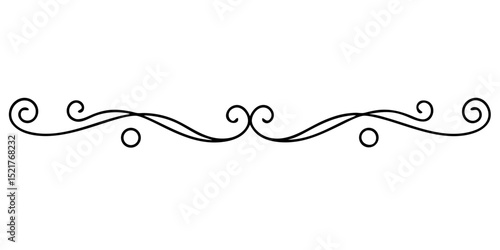 Calligraphic inspired divider with straight line on a transparent background  