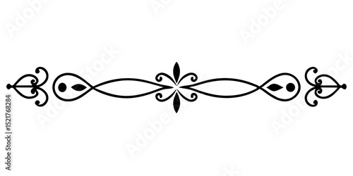 Classic black ornamental divider with decorative elements on a transparent background  