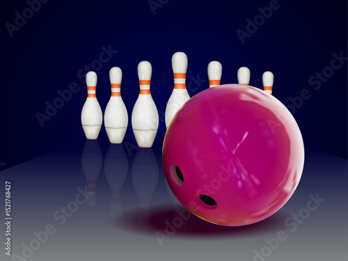 3d bowling ball and pins. Realistic bowling ball and skittles