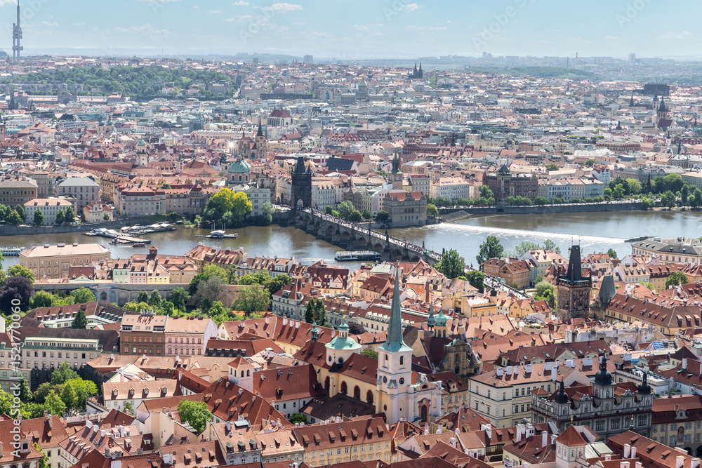 Naklejka premium View of Vltava and Old Town from bell tower of St Vitus Cathedral in Prague in Czech Republic
