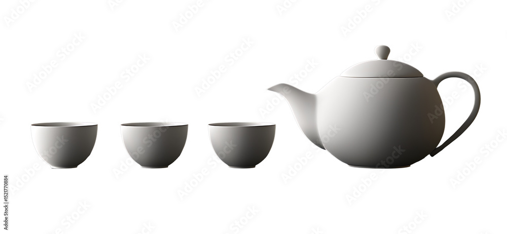 Clean design tea set with teapot and cups on transparent background perfect for digital art, tea culture themes, and elegant marketing materials Clean design tea set with teapot and cups on transparent background perfect for digital art, tea culture themes, and elegant marketing materials