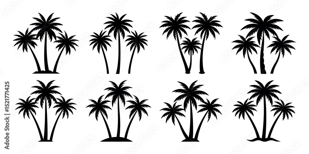 Obraz premium Black Silhouette Palm Tree Icons Set