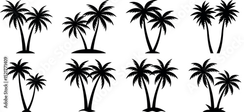 Black Silhouette Palm Tree Icons Set