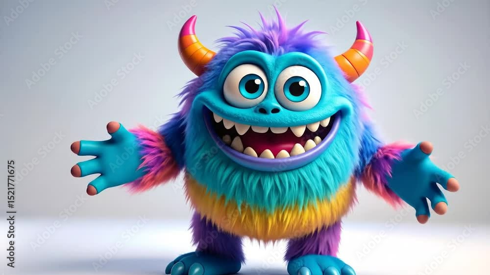 A friendly, colorful monster with vibrant fur and large eyes A friendly, colorful monster with vibrant fur and large eyes