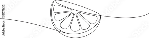Continuous one line drawing of an orange fruit slice, minimal black line sketch on white background, citrus vector illustration

