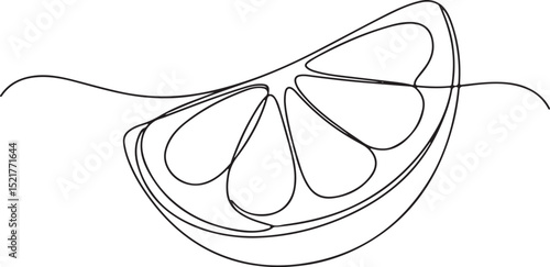 Continuous one line drawing of an orange fruit slice, minimal black line sketch on white background, citrus vector illustration

