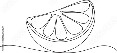 Continuous one line drawing of an orange fruit slice, minimal black line sketch on white background, citrus vector illustration

