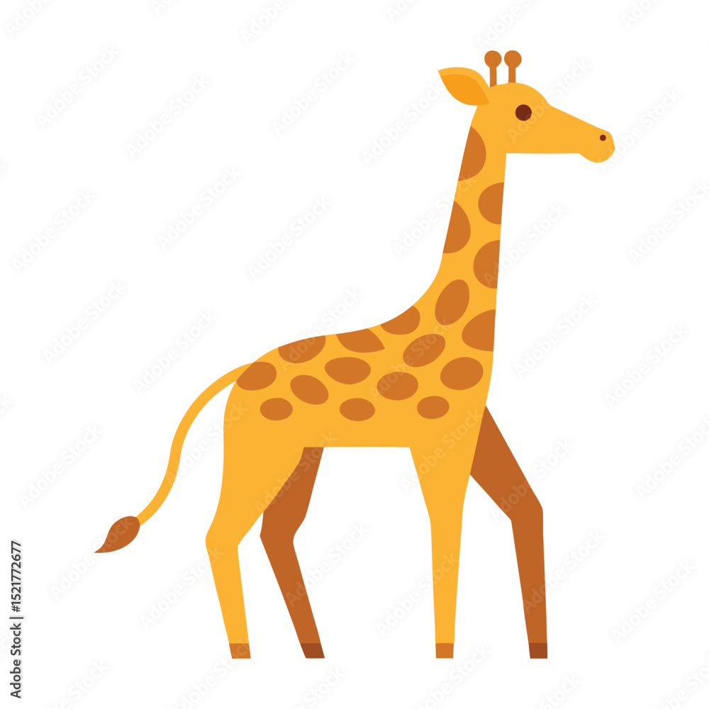 Flat Vector Illustration of a Standing Giraffe with Simple Design and Clean Lines Flat Vector Illustration of a Standing Giraffe with Simple Design and Clean Lines