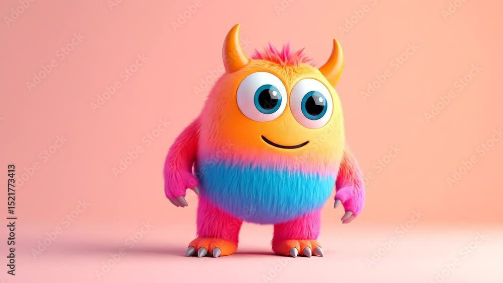 A friendly, fluffy monster with vibrant colors A friendly, fluffy monster with vibrant colors