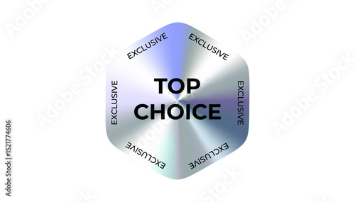 Top choice exclusive badge in silver chrome style. Suitable for best product tags, marketing visuals, ecommerce branding, promotional labels, luxury identity. Vector illustration