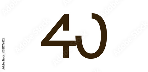 Minimalist Number 40 in Modern Cut-Out Style, Bold Abstract Typeface for Creative Design, Birthday, Anniversary, Poster or Logo Use. Vector Illustration.