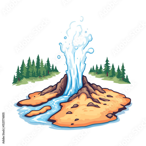 Quadro su tela Vsai hot spring geyser erupting in a conifer forest landscape