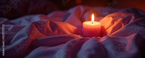 Silken sheets, a single candle illuminates the scene, casting soft shadows and highlighting textures, creating a mood of intimate warmth and subtle sensuality , home, cozy