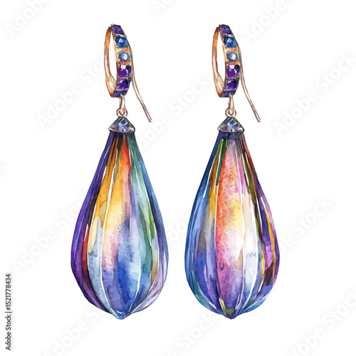 Dangle Earrings, watercolor clipart vector, high quality, isolated on a white background.