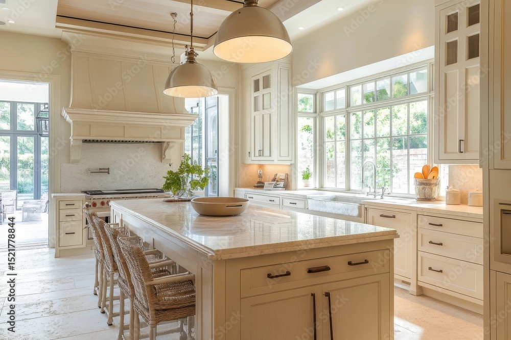 Fototapeta premium Bright elegant kitchen island with farmhouse style