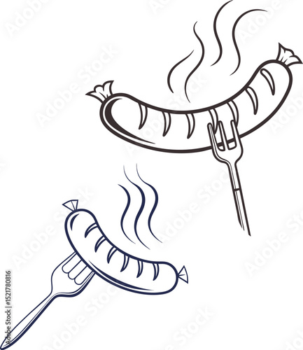 Grilled Sausage Icon Illustration with Forks and Steam