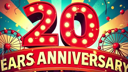 Celebrate 20 years in style with this bold red marquee light design. Ideal for fun events, stage banners, retro parties, or promotional graphics with impact.