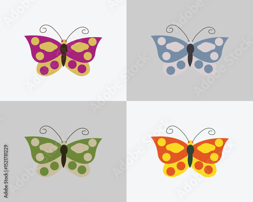 Butterfly set icon 4 butterfly set