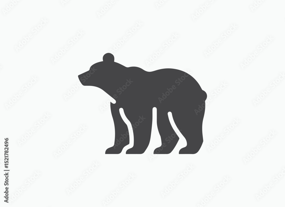 Obraz premium Grizzly Bear Eating Fish Minimal Logo, Bear Vector, Bear Logo, Bear silhouette, Bear Icon, Bear Illustration, Grizzly Bear