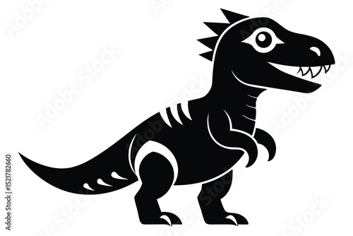 Simple Black Silhouette Drawing of a Cartoon Tyrannosaurus Rex Dinosaur on White Background