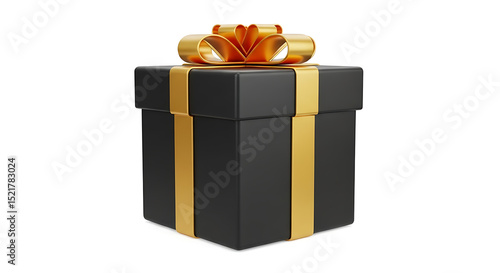 Professional 3D Render of Generic Gift Box Emoji, Black Box with Gold Ribbon Isolated on White Background