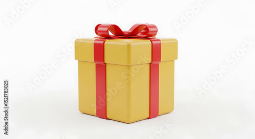 Professional 3D Render of Generic Gift Box Emoji, Yellow Box with Red Ribbon Isolated on White Background