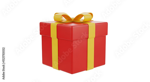Professional 3D Render of Generic Gift Box Emoji, Red Box with Yellow Ribbon Isolated on White Background