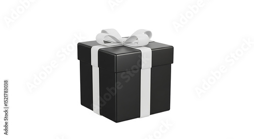 Professional 3D Render of Generic Gift Box Emoji, Black Box with White Ribbon Isolated on White Background