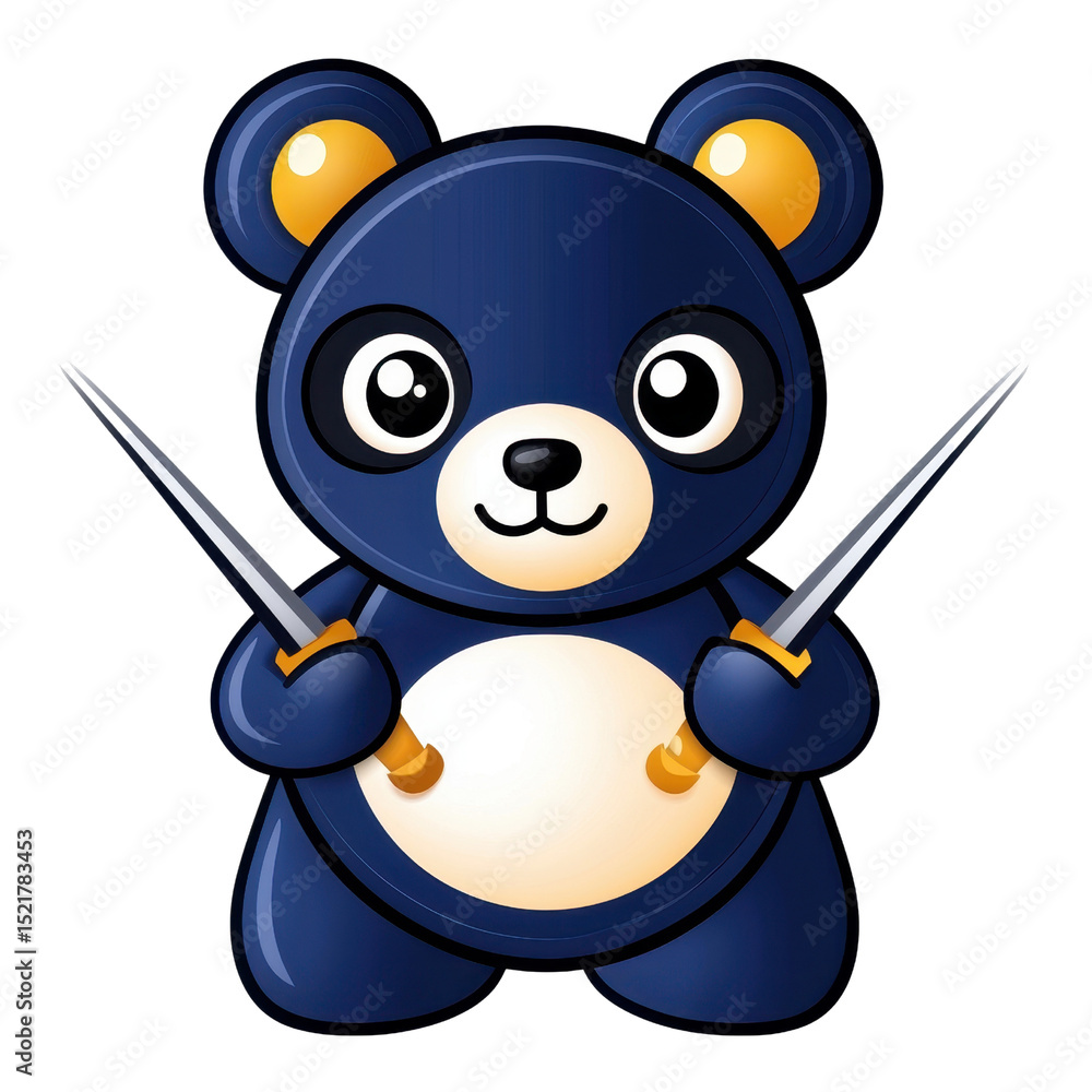 Naklejka premium Cute Blue Cartoon Bear Holding Screwdrivers on Transparent Background