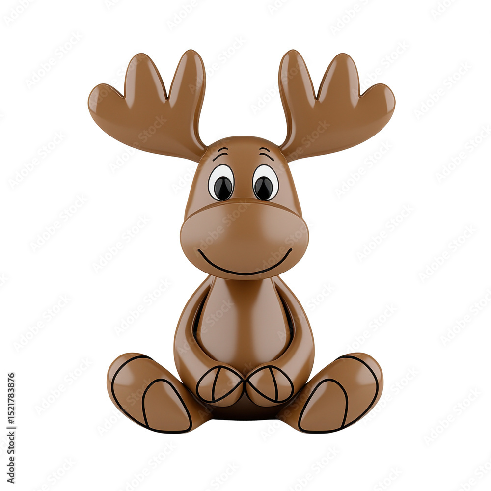 Obraz premium Brown cartoon moose sitting, transparent background. Cheerful expression, simple design. Suitable for children's illustrations, festive designs, or digital projects.