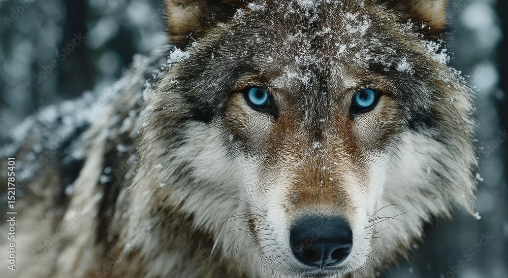 Close-Up Portrait of a Wolf With Blue Eyes in Winter, Symbolizing Wilderness and Animal Conservation Efforts : Generative AI Close-Up Portrait of a Wolf With Blue Eyes in Winter, Symbolizing Wilderness and Animal Conservation Efforts : Generative AI