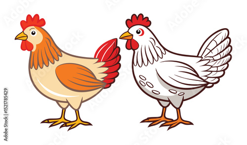 Photo of two cartoon chickens isolated on white background