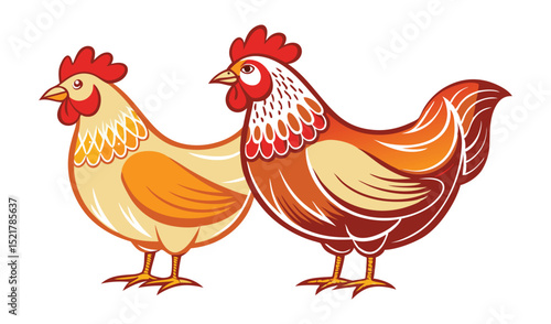 Photo of illustration of two chickens isolated on white background