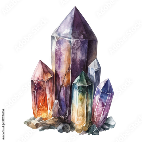 watercolor of Curse-Lifting Crystals, vector high quality, isolated on a white background.