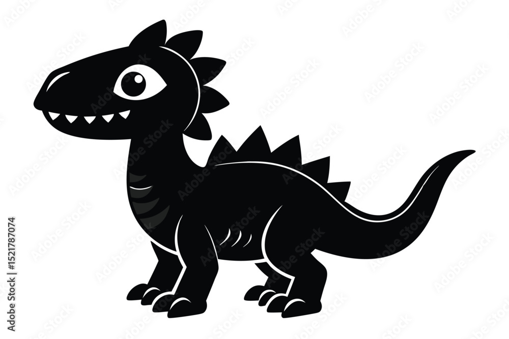 Fototapeta premium Cartoon Black Dinosaur with Spikes and Sharp Teeth Illustration, Fun and Playful