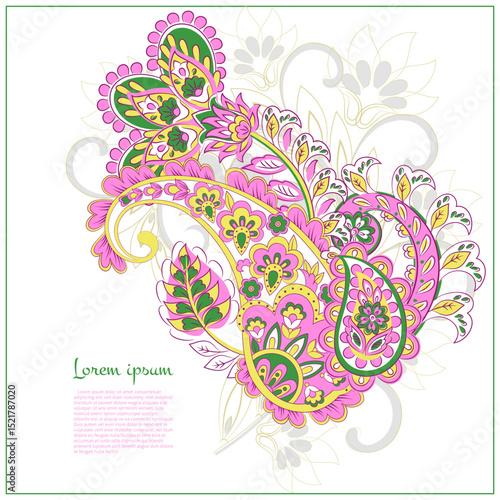 Paisley vector pattern. Isolated Fantastic flower, leaves