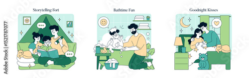 Dad And The Kids. Flat Vector Illustration